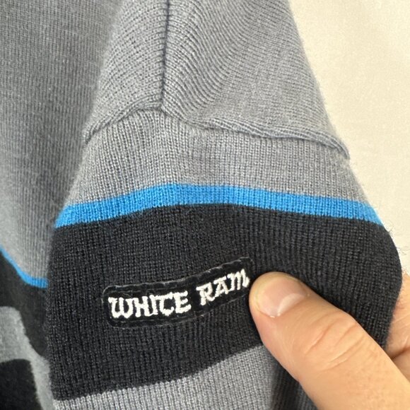 Vintage White Ram Men L Ramtuk Full Zip Wool Blend Sweater Jacket Gray Blue Ski - Picture 3 of 6